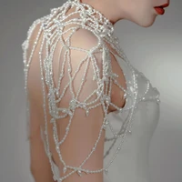 eegant beaded shawl bridal jewelry handmade imitation pearl shoulder chain jewelry wedding dress caftan ornament body chain