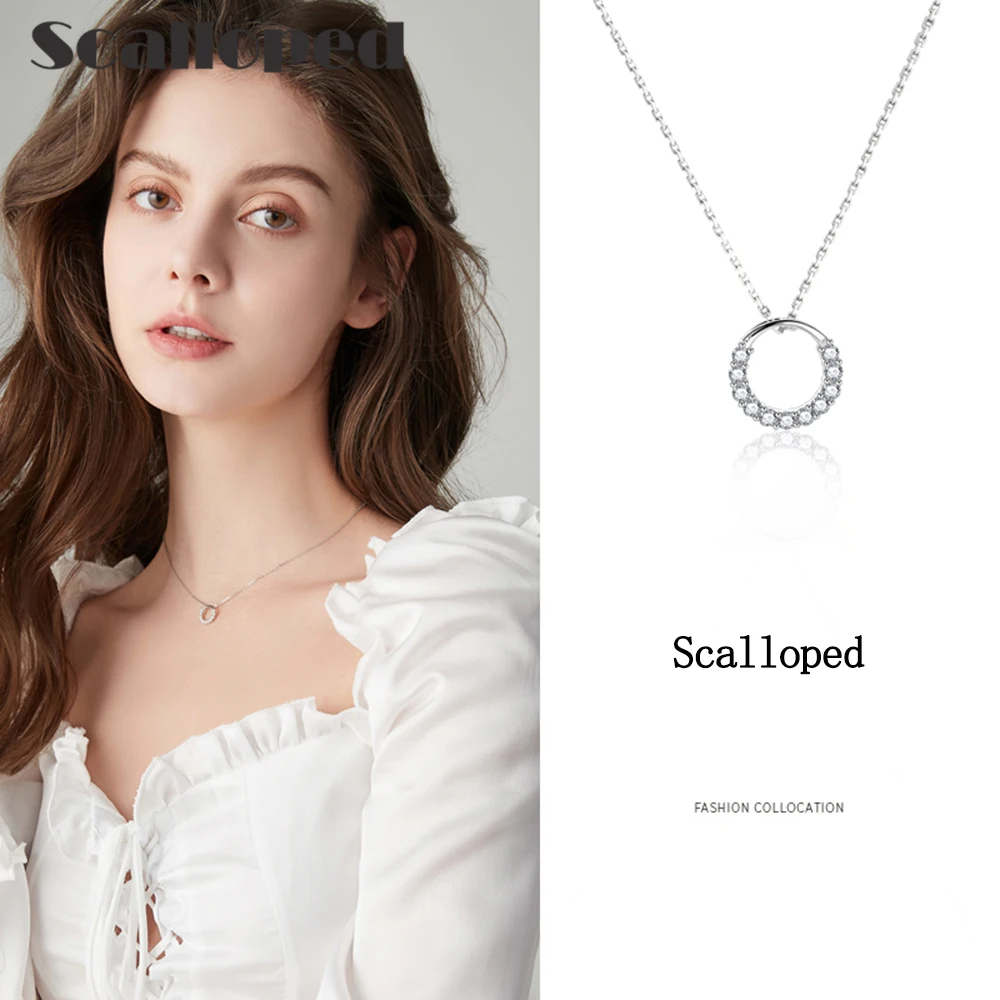 

Scalloped Trendy Luxurious Goddess Circle Pendant Necklace Women 2021 New Brand Design Exquisite Zircon Statement Jewelry