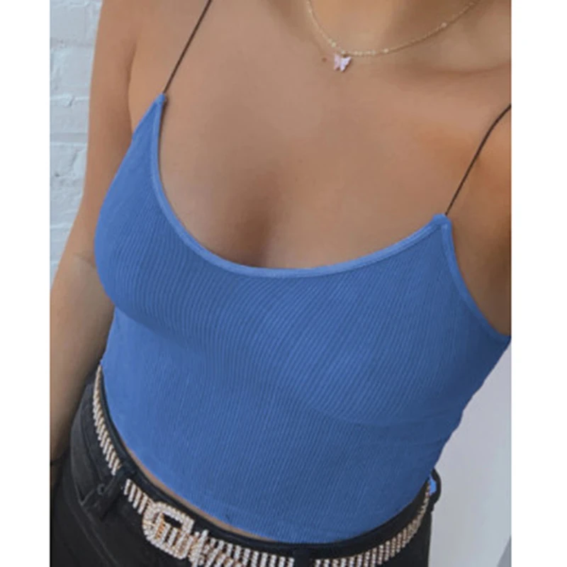 

Новинка, Модный женский пикантный Топ Без Рукавов на бретелях-спагетти, Однотонный женский мини-топ с открытой спиной, 2021