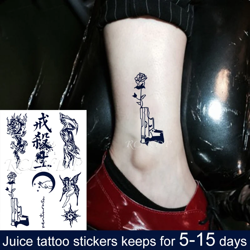 Водостойкая Временная чернильная наклейка для сока пистолет цветок луна кролик