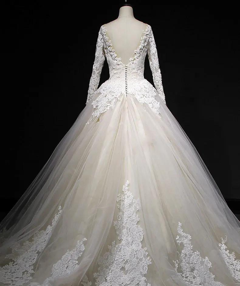 Vivian's Bridal, кружевное бальное платье с аппликацией, свадебное платье, сексуальное, глубокое, иллюзионное, Сетчатое, с открытой спиной, с длинным рукавом, на заказ, свадебное платье