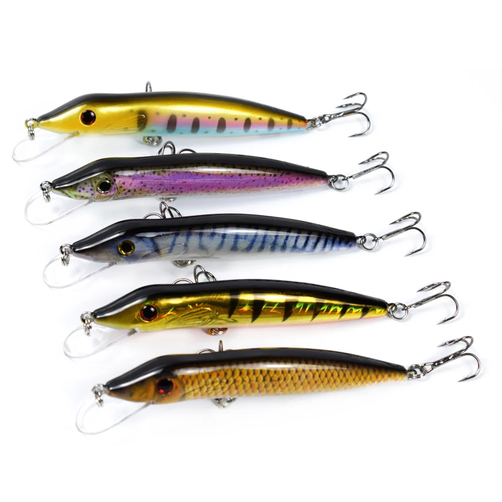 

5PCS 125MM 13G Hard Jerk Bait Minnow Floating Wobbler NO.6 Treble Hooks 3D Eyes Fishing Lures For Pike Colossoma Brach Bambusa