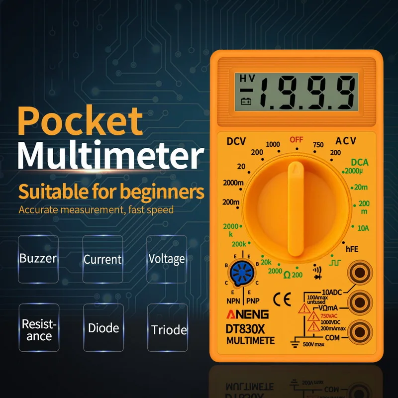 Junejour Digital Multimeter Voltmeter Ammeter Ohmmeter DC10V~1000V 10A 750V Current Tester Test LCD Display DT830B | Инструменты