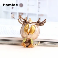 pomlee lovely owl 3 color enamel bird brooches women alloy brown grey pink bird animal party casual brooch pins gifts