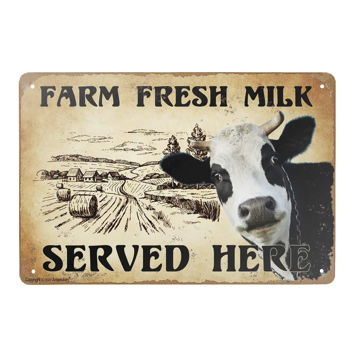 

Tin Sign -Farm Fresh Milk Served HERE- Vintage Style Bar Pub Garage Hotel Diner Cafe Home Iron Mesh Fence Farm Supermarket Mall