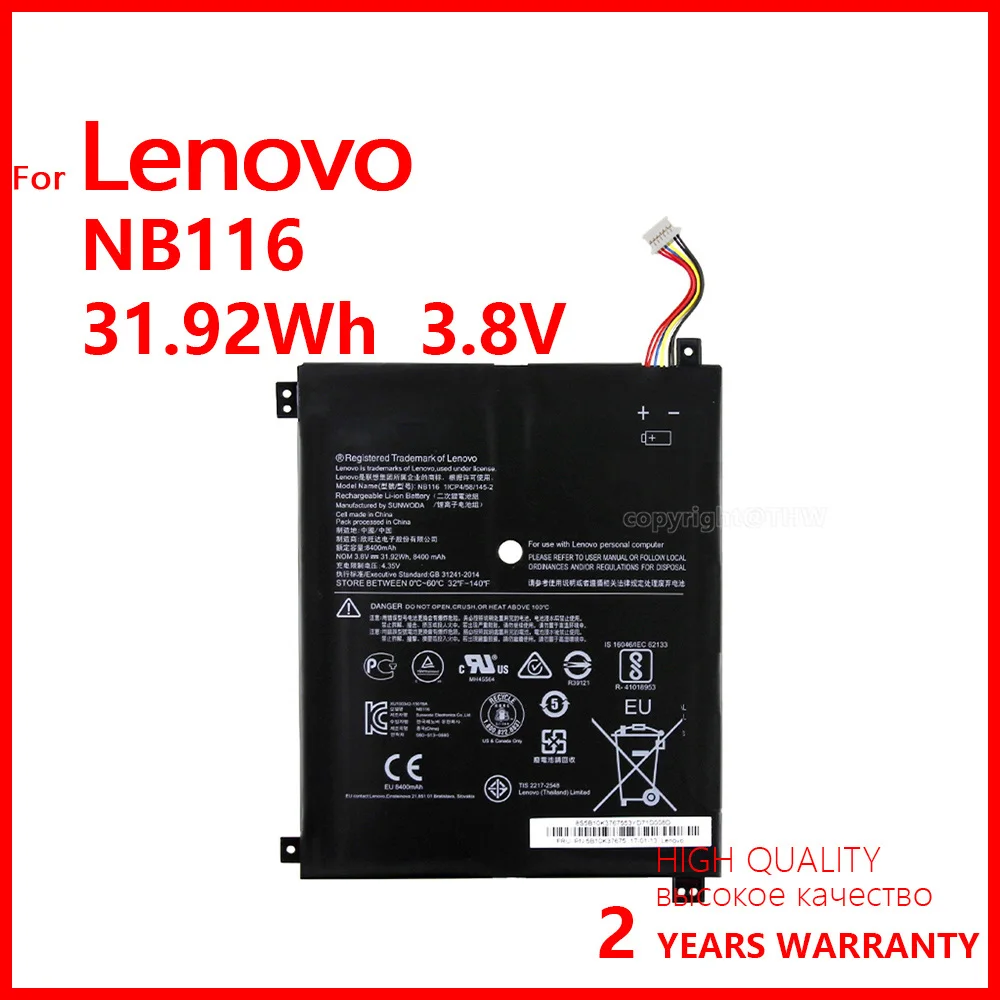 

100% Genuine NB116 Laptop Battery For Lenovo IdeaPAd 100S 100S-11IBY 100S-80R2 NB116 5B10K37675 0813001 3.8V 31.92Wh Batteries