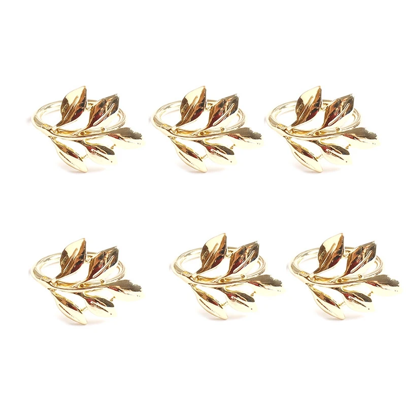 

6Pcs Fall Leaves Napkin Rings Christening Metal Wedding Gifts Party