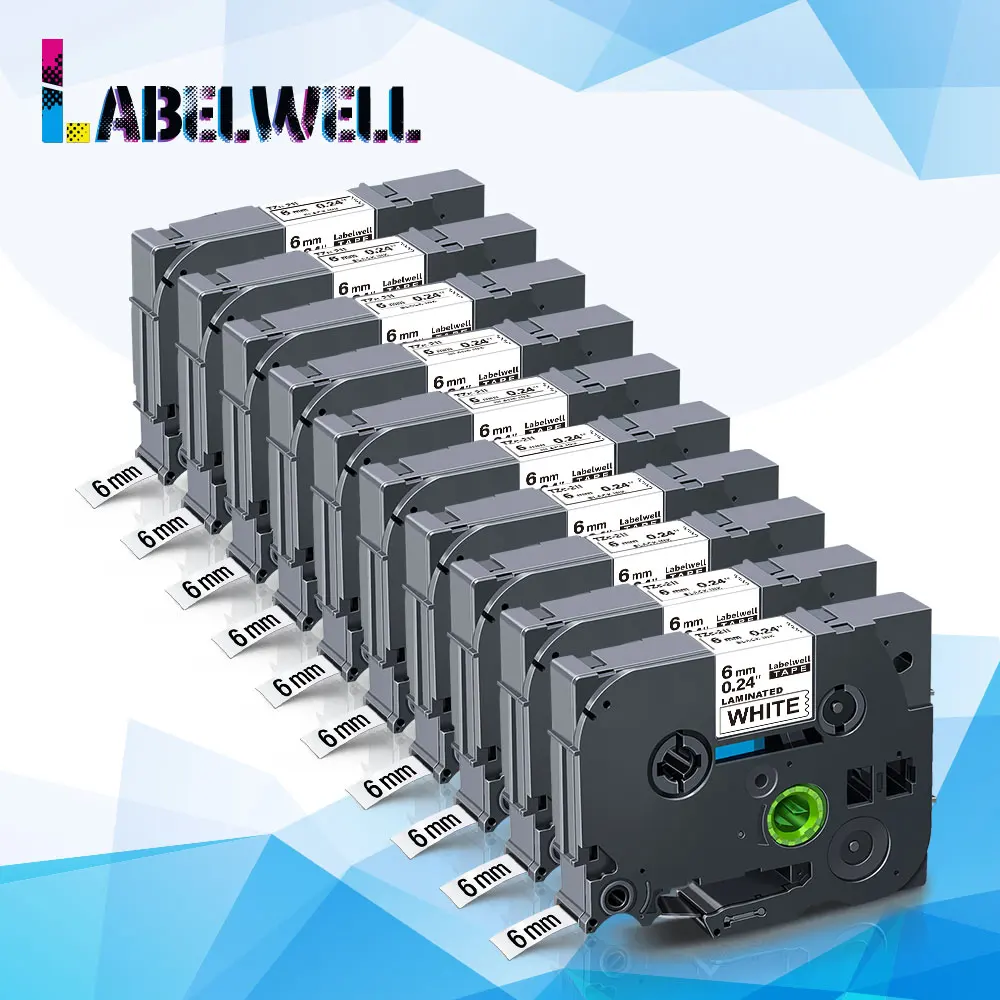 Этикетки Labelwell 10PK 211 совместимые с лентой принтера 6 мм черная на белом фотолента