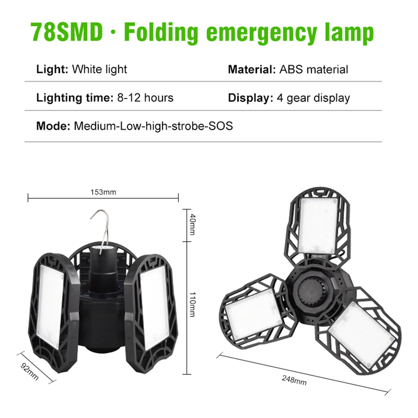 

Solar LED Garage Lamp Usb 5 Lighting Mode Deformation Industrial Light Folding Ceiling Light With Hook For Warehouse Workshop