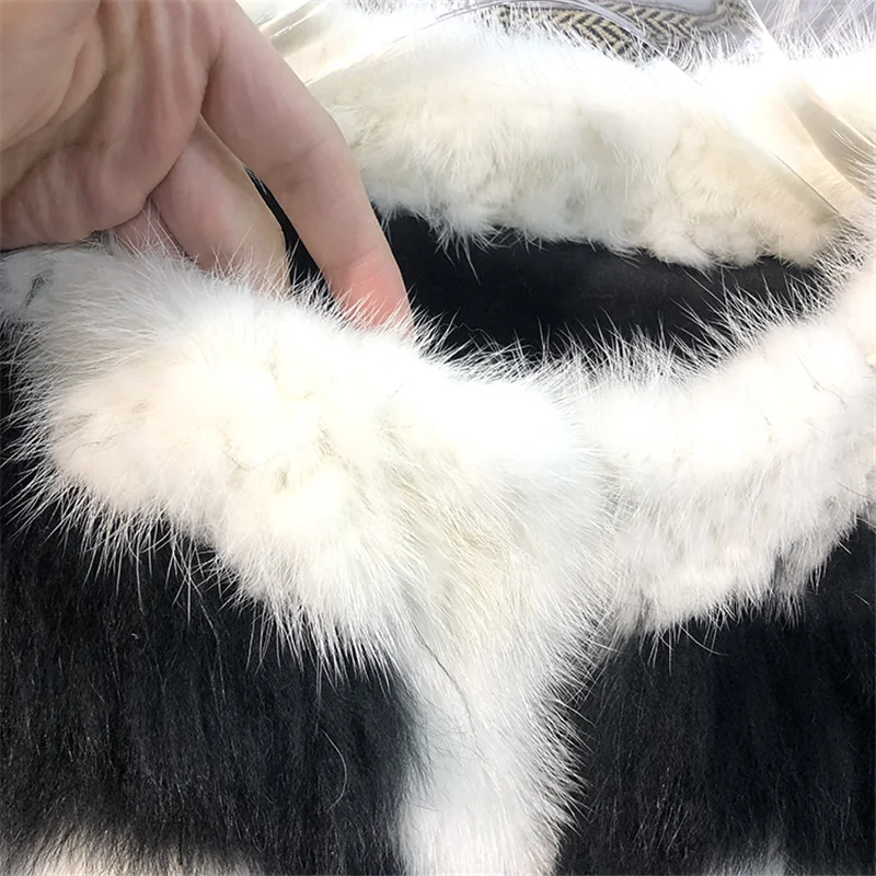 autumn new women real fox fur jacket ladies long sleeve o neck knitted fur coat black white