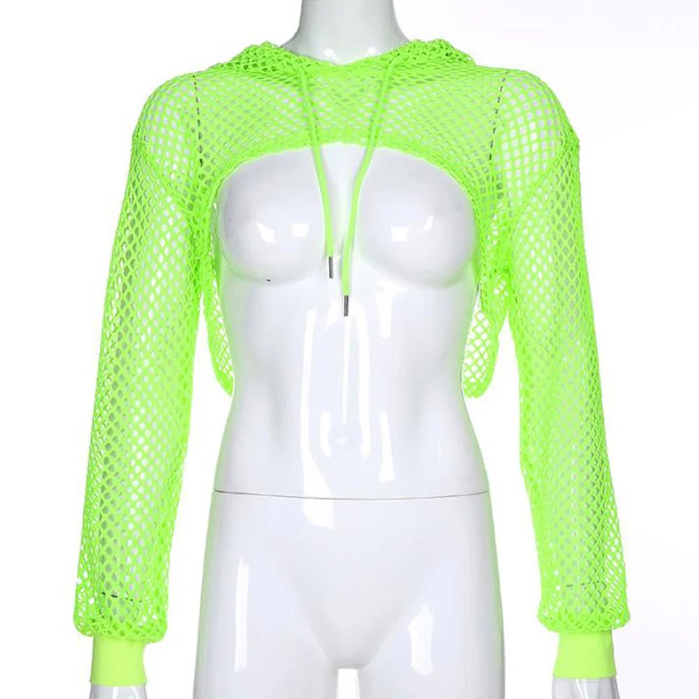 2022 топы в сеточку с длинным рукавом женский прозрачный сетчатый топ капюшоном