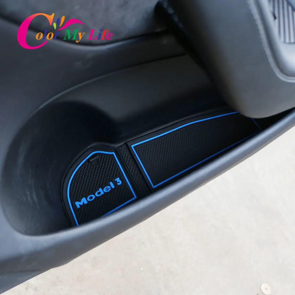 3D резиновый нескользящий коврик для интерьера стакана дверной с желобом Tesla Model3