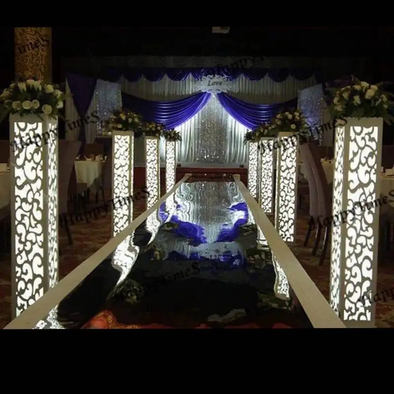 

8pcs Fantasy Wedding Carved Pillar Banquet Road Lead Stand Decoration With LED Light Built-In For Wedding/Party Decoration