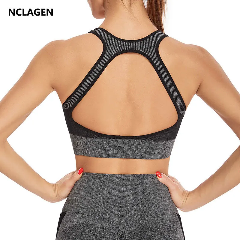 

Women Yoga Seamless Sports Bra High Impact Open Back Crop Top Fitness Running Summer Underwear Elastic Padded Sexy Gym Brassiere