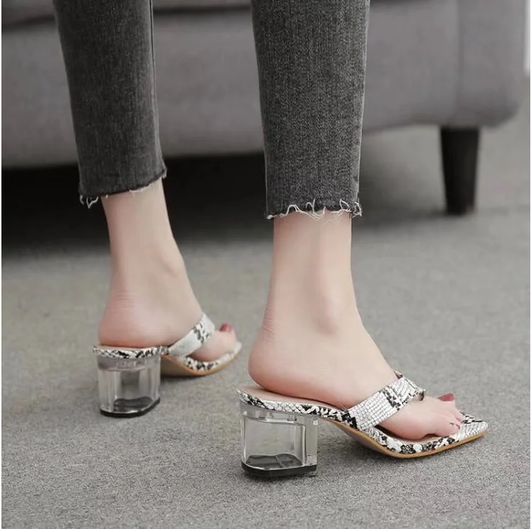 Женская Дамская змеиная обувь Прозрачный тапочек на высоком каблуке Zapatillas