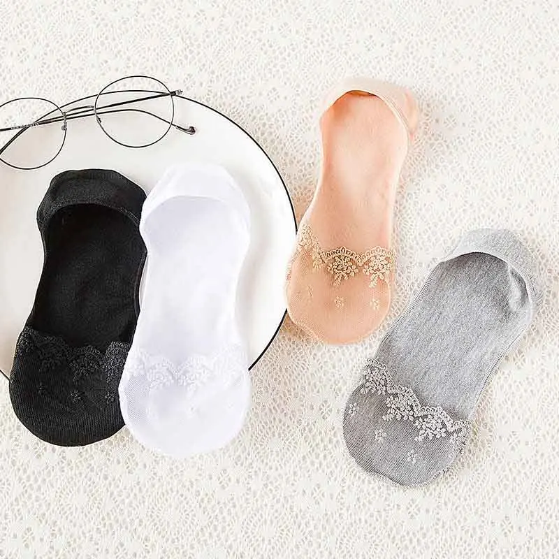 1/2/4 пар очень тонкие кружевные женские носки невидимые летние хлопковые тапочки
