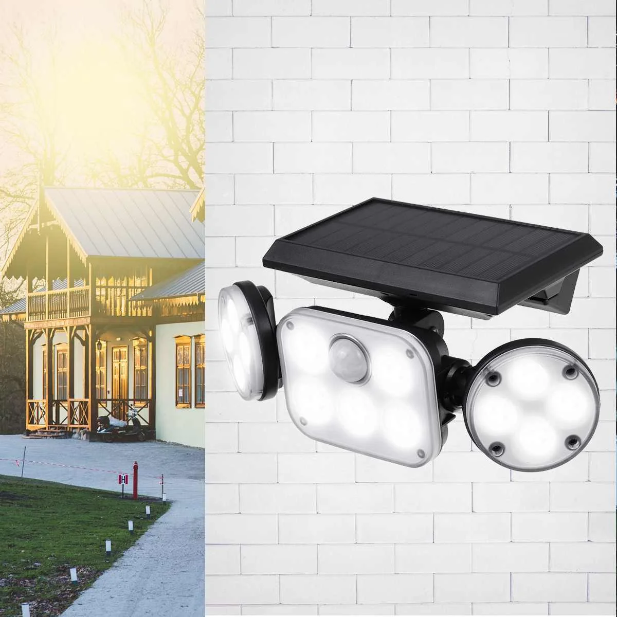

80W LEDs Solar Powered Wall Light 3 Heads Rotating Motion Sensor Lamp for Outdoor Courtyard Garden Road Roof Waterproof Lighting