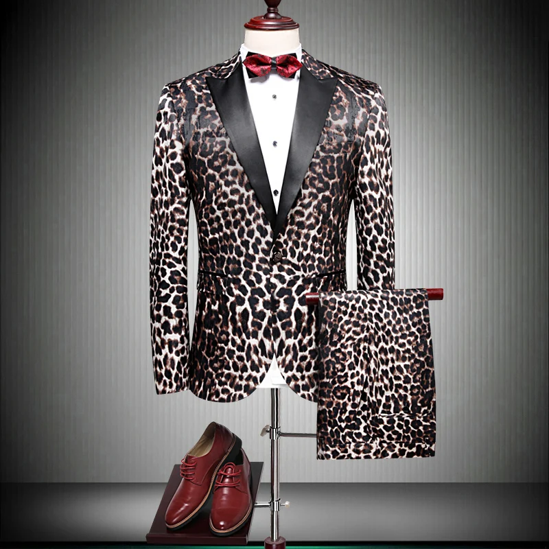 

Brand Luxury Italian Designer Men Wedding Suits 2020 Slim Fit Men's Leopard Prom Suit For Man High Quality Stage Wear 90070