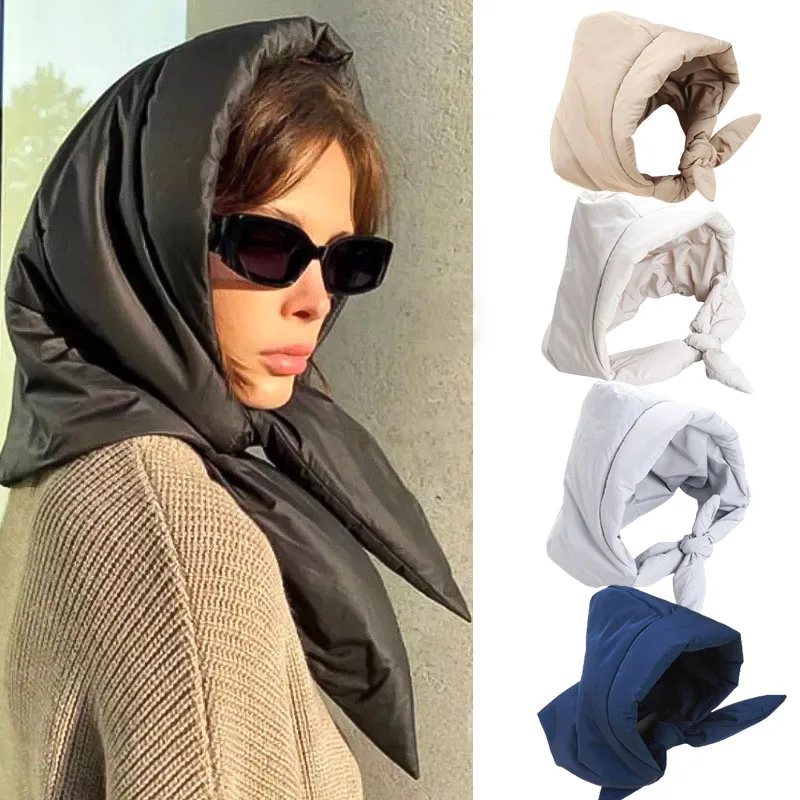 

баклава с ушами ушанка зимняя Earflap hat Зимний шарф, теплый капюшон, пуховой хлопковый треугольный шарф с буфами, женская утепленная ветрозащи...