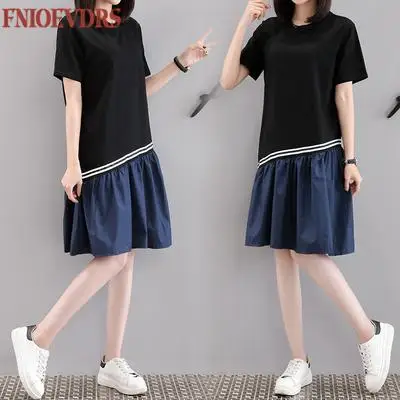 Свободная ленивая одежда летнее свободное женское платье с коротким рукавом