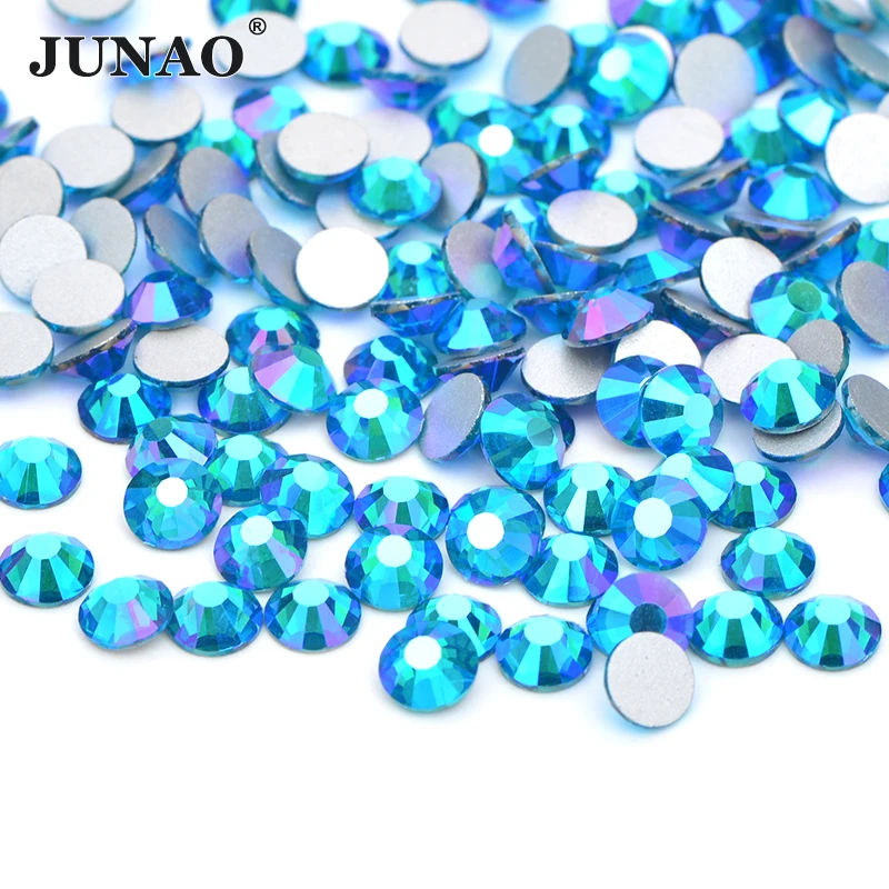 

JUNAO SS16 SS20 Blue Zircon Glitter AB Glass Nail Rhinestone Appliques Flat Back Crystal Stickers Glass Strass Stones For Crafts