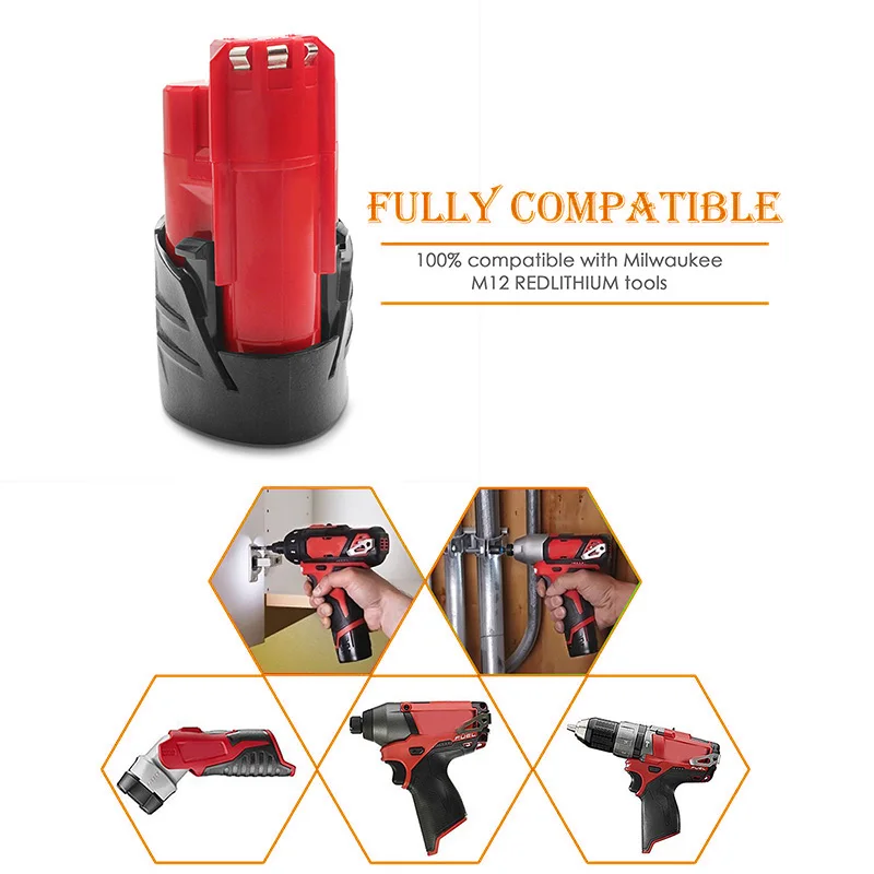 Литий ионный аккумулятор Powtree 12 В 2440 Ач для электроинструмента Milwaukee M12 XC 48 11 2402 2411