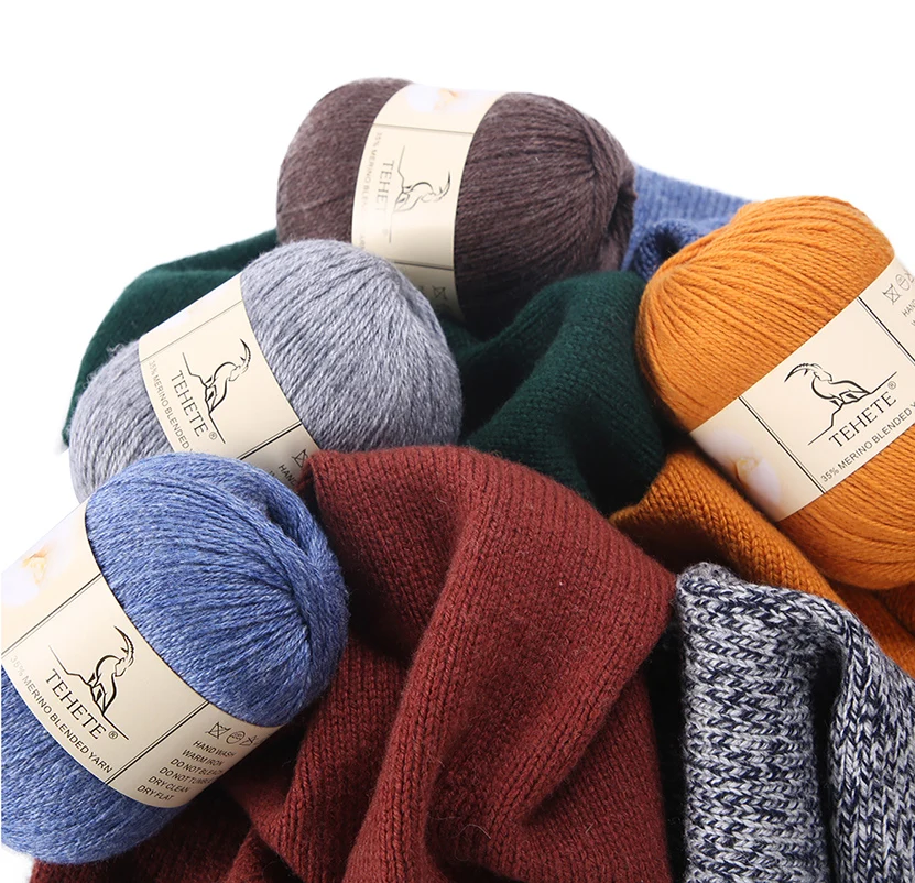 

TEHETE 100% Merino Wool Yarn for Knitting 3-Ply Warm Soft Lightweight Crochet Thread DIY Sewing Scarf Baby Clothes for Beginners