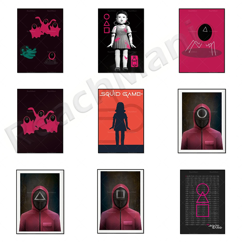 

Korean popular TV series canvas painting squid game logo invitation card style printing poster modern wall art game room decorat