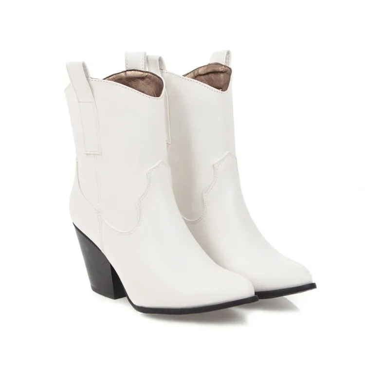 Сапоги женские на танкетке заостренный носок высокий каблук квадратный для