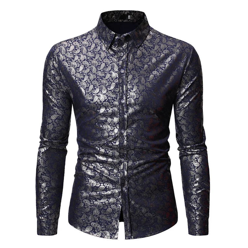 

Luxury Paisley Floral Bronzing Social Shirt Men 2021 Spring New Long Sleeve Slim Fit Chemise Homme Party Wedding Prom Shirt Male