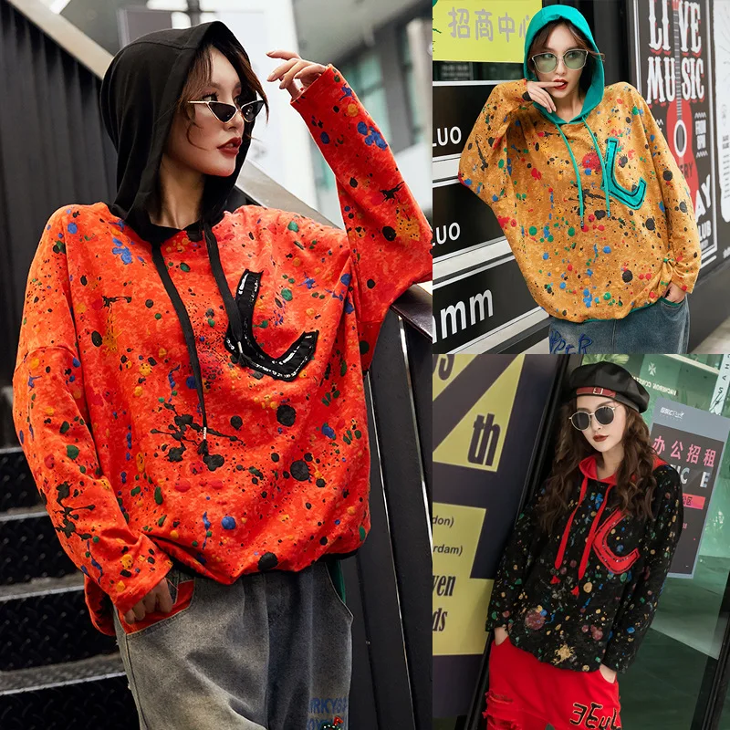 Max LuLu/Новинка года; корейский стиль; модная женская осенняя одежда в стиле панк; женские толстовки с капюшоном; повседневные женские толстовки с цветочным принтом