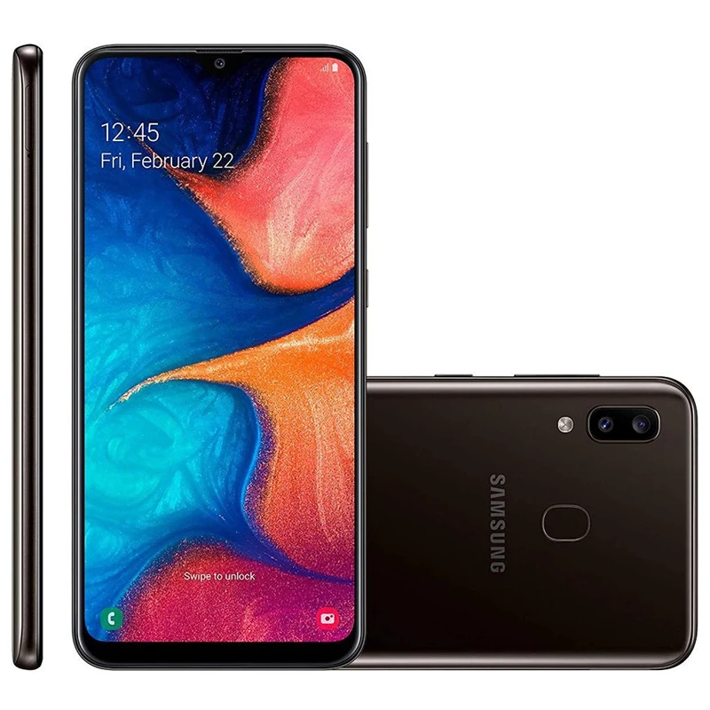 unlocked samsung galaxy a20 a205u a205fds mobile phone 1sim2sim 6 4 3gb ram octa core 2cameras 13mp 4g lte android smartphone free global shipping
