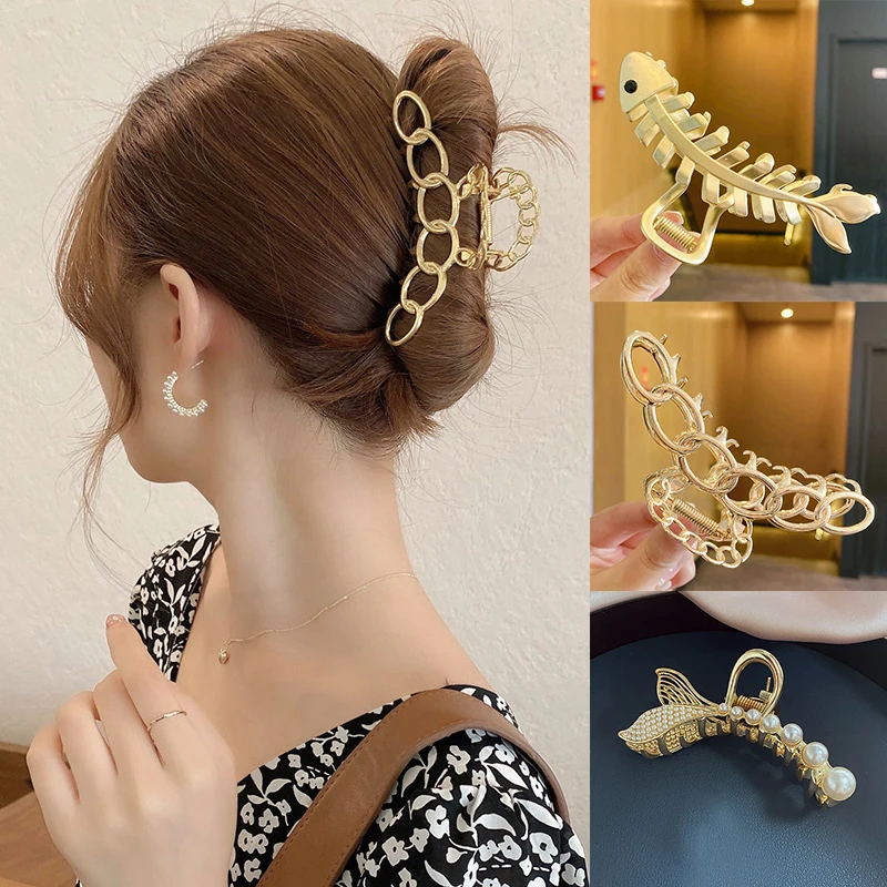 

1PC Women Barrettes Metal Fish shape Hair Claws Hair Accessories Hairclips Ladies Hairgrip Headwear Girls Ornaments Crab