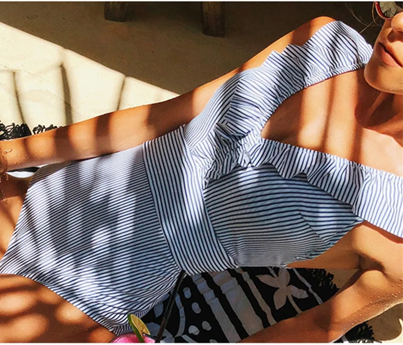 Полосатый купальник с принтом купальные костюмы 2019 пляжная одежда цветочным