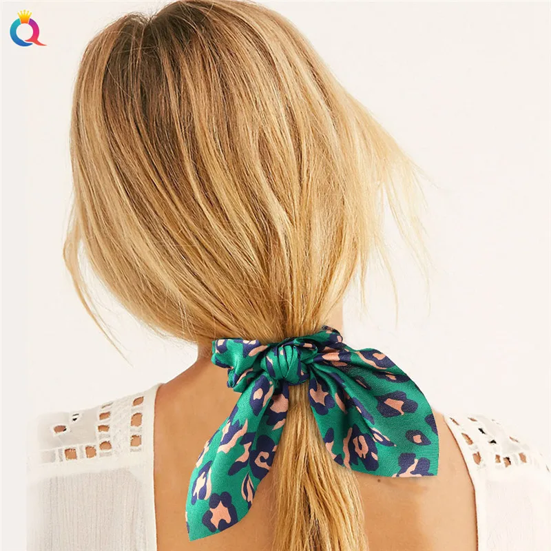 Креативные атласные резинки для волос леопардовые узкие с кроличьими ушками