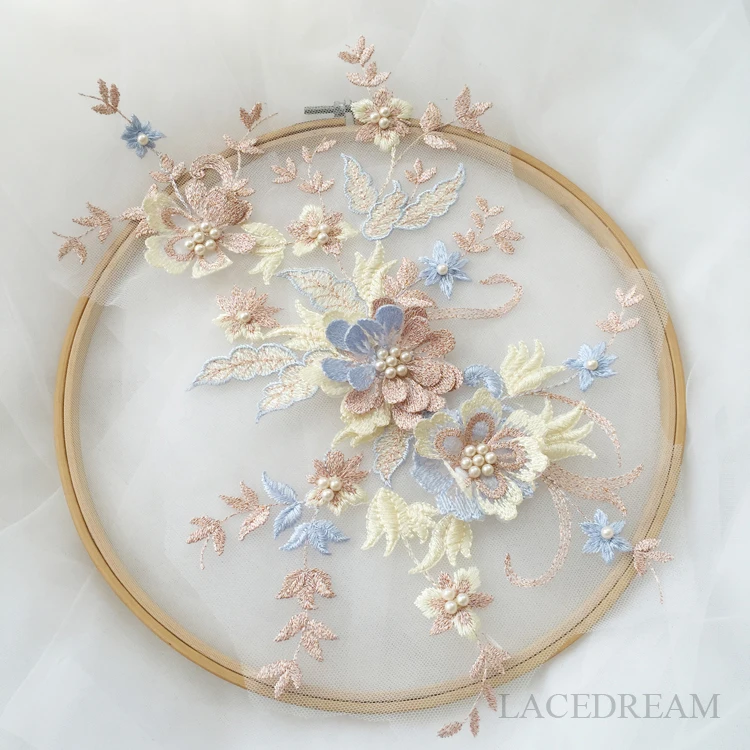 2 шт./партия Красивый Цветочный вышитый 3D кружевной Жемчуг бисером аппликатор для