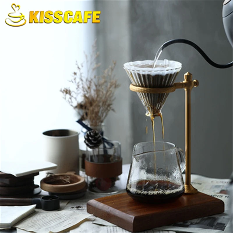 

Manual Brewing Coffee Drip Filter Stand Adjustable Height Durable Aluminum Alloy Coffee Rack Solid Wood Anti-slip Dripper Holder