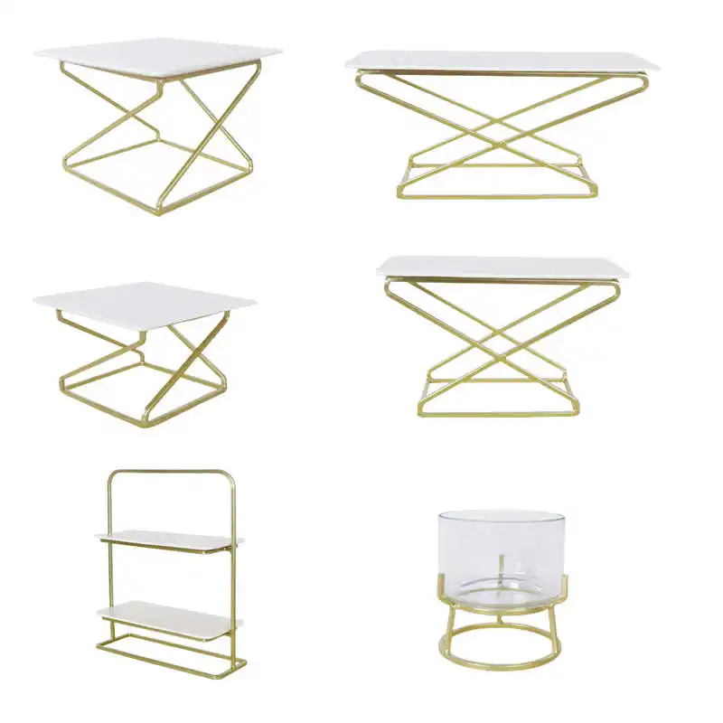

European Style White Ceramics Cake Pan Banquet Golden Metal Display Stand Rectangular Dessert Sushi Plate Decoration Cake Stand