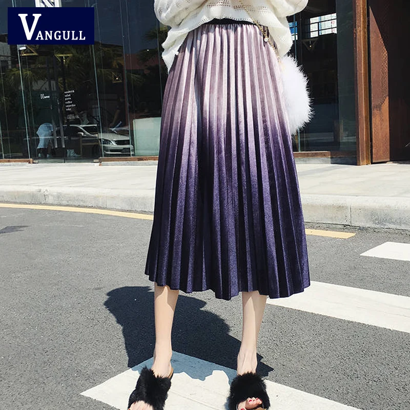 Vangull золотые бархатные женские юбки градиентные цвета плиссированные миди