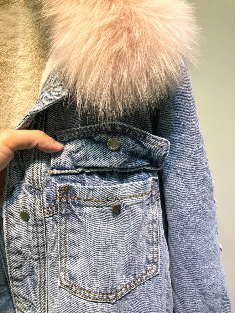 Женская джинсовая парка с подкладкой из натурального меха норки теплая зимняя