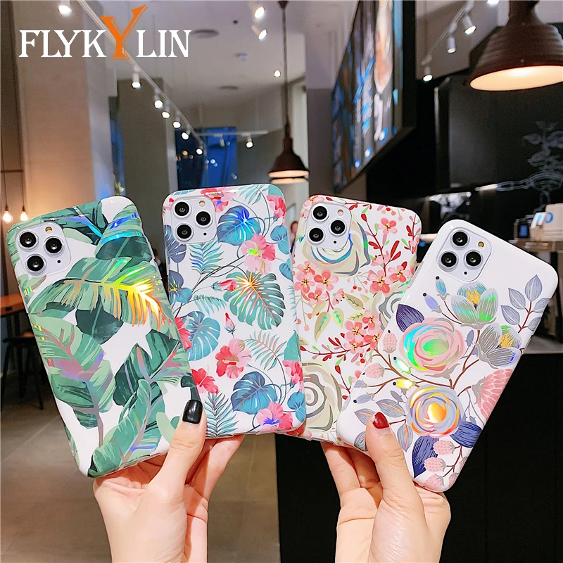 FLYKYLIN чехол с лазерными цветами для iphone XS XR X 11 Pro Max 6 6S 7 8 Plus задняя крышка роскошный