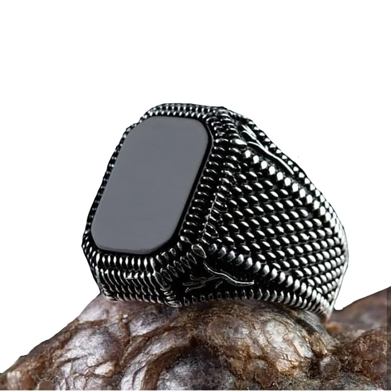 

Zircon Inlaid Black Agate Ring Cross Border Rings Retro Shaped Geometric Oval Black Glossy For Men Crystal Anniversary Rings