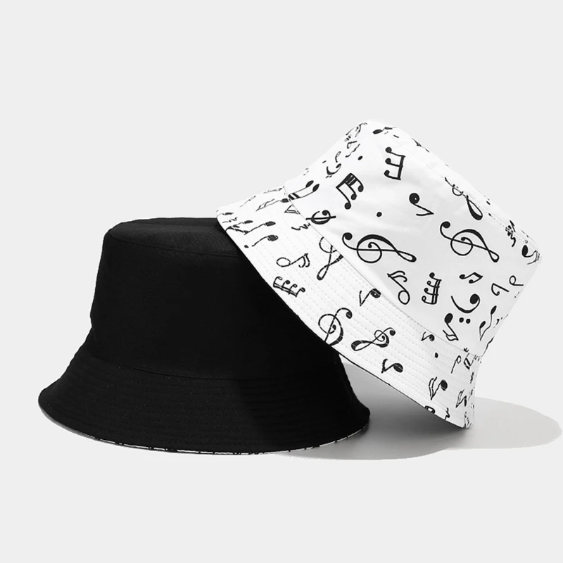 

K3NF Lively Music Note Design Bucket Lightweight Pure Cotton Portable Sun Hats