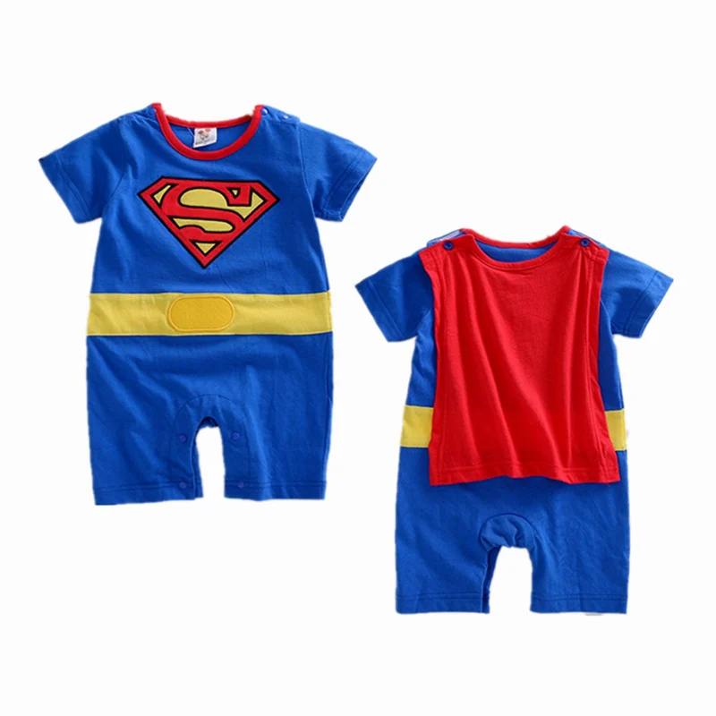 Superman Romper Costume With Removable Cape Fashion Baby Superhero Jumpsuit Infant Toddler Superboy Batman Onesie Multi 3-18M