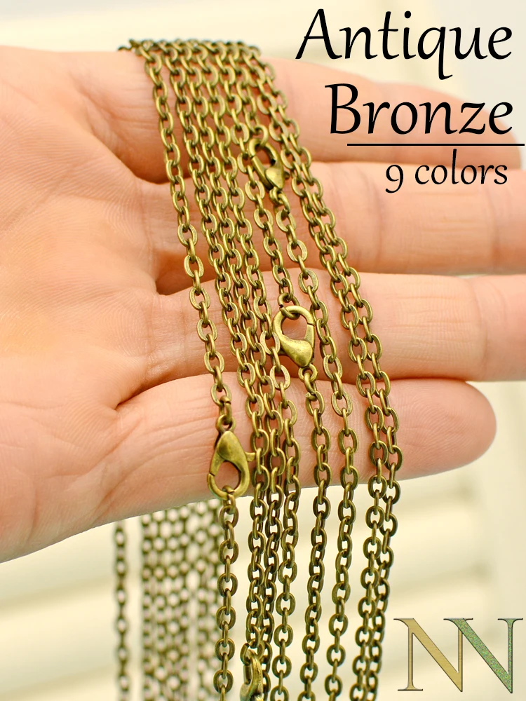 50 Pcs - 18/24/30 Inch Bronze Necklaces for Women Antique Brass Chain Necklace Cable Link Rolo Chain Necklace Jewelry Making