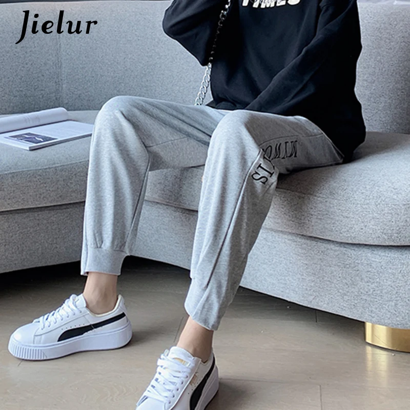 

Jielur Spring Women's Trousers Letter Print Korean Casual Pockets Loose Sports Harem Pants Harajuku Female Pants Joggers Fashion