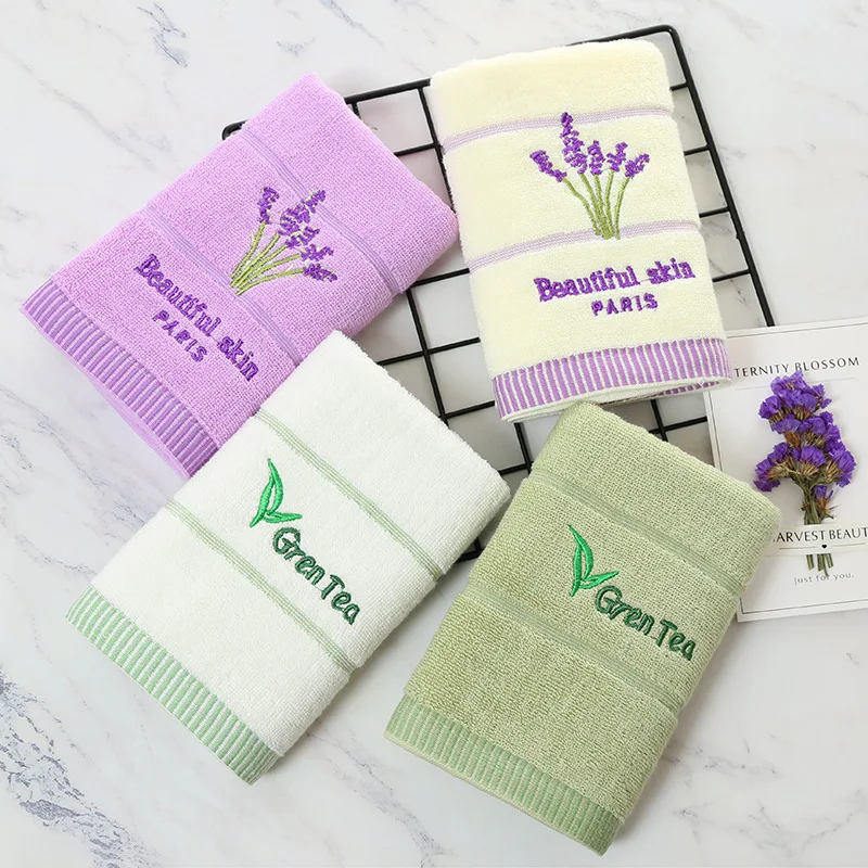 Quality Cotton Plain Embroidered Lavender Green Tea Fragrance Towel Soft Terry Dyed | Дом и сад