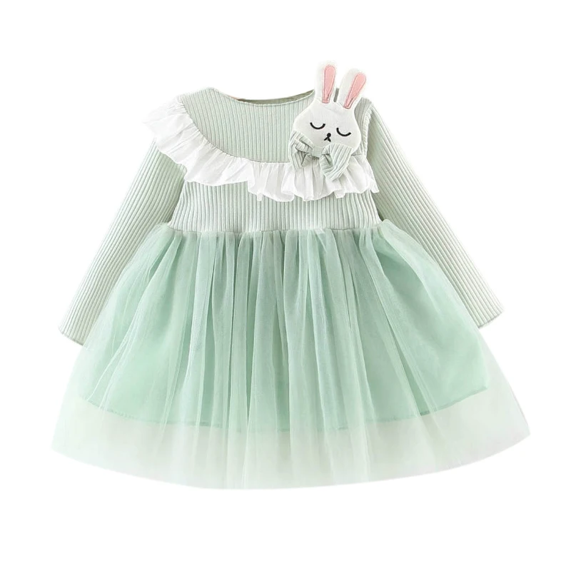 Платье для маленьких девочек с длинным рукавом Сетчатое платье кроликом малышей