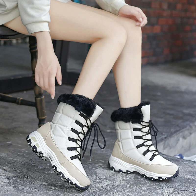 

Women's Boots Winter Fashion High-top Snow Boots Outdoor Casual Women's Cotton Boots Mid-tube Velvet Warm Thick-soled Shoes