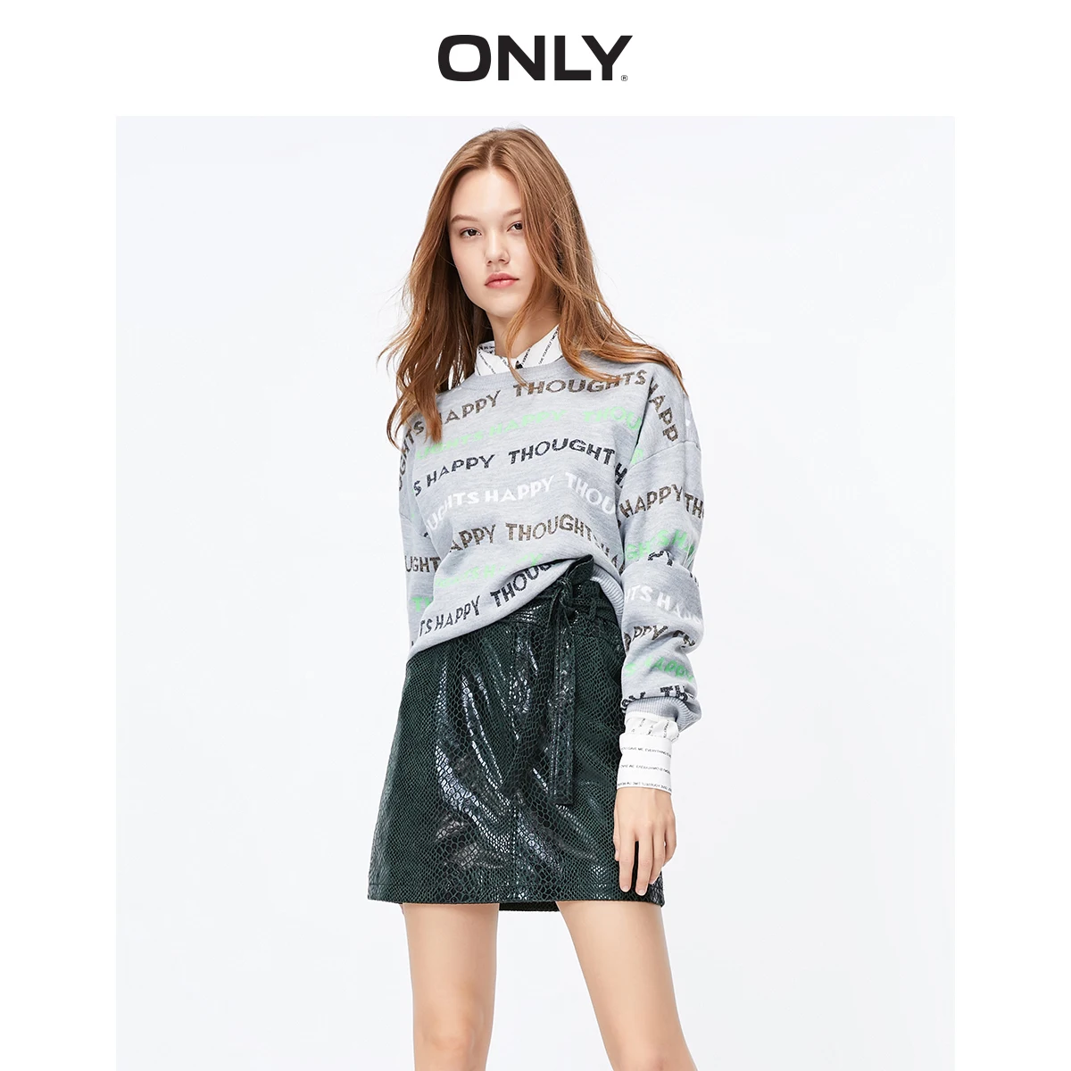 

ONLY Autumn Winter Loose Fit Letter Print Round Neckline Knit | 119324533